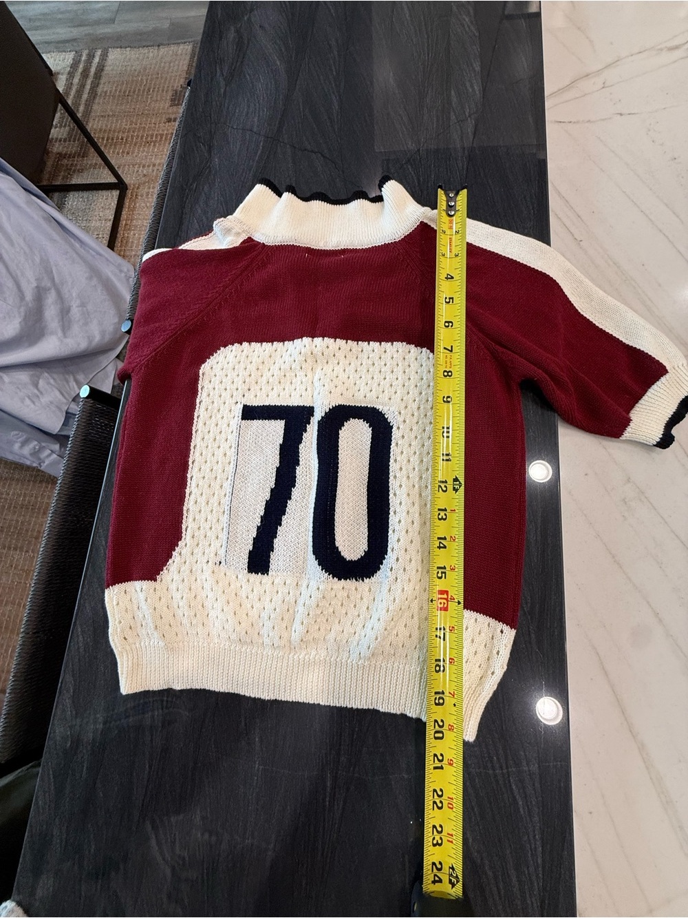 bohme Burgundy and Cream V-Neck Sweater with Navy 70 Detail